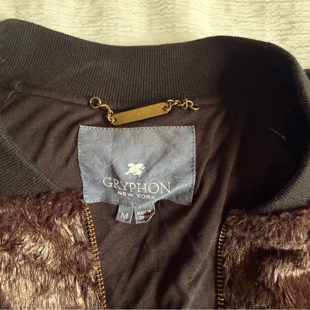 Gryphon Dark Brown Faux-Fur Bomber with Black Sleeves - Picture 4 of 7